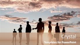  Presentation with people - Audience pleasing slides consisting of silhouettes-of-business-people-standing backdrop and a coral colored foreground