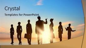  Presentation with business people silhouette - Beautiful slides featuring chemistry - flerovium post-transition metals chemical element backdrop and a  colored foreground.