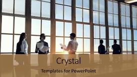  Presentation with people - Theme having silhouettes of business people background and a coral colored foreground