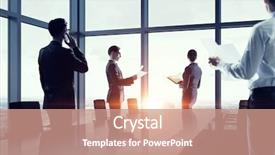  Presentation with media comunication - Beautiful theme featuring silhouettes of business people backdrop and a coral colored foreground