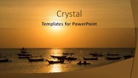  Presentation with fishing boats - Beautiful presentation theme featuring silhouettes of fishing boats at sunset in bali backdrop and a gold colored foreground