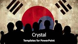  Presentation with korea flag - Slide set consisting of silhouettes of football supporters against korea republic flag in grunge effect background and a black colored foreground