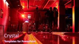  Presentation with group of people silhouettes walking - Audience pleasing slide deck consisting of silhouettes-of-four-young-people backdrop and a wine colored foreground