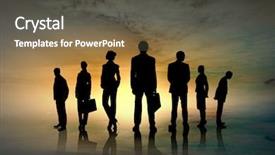  Presentation with group of people silhouettes walking - Presentation design consisting of silhouettes of group of business background and a  colored foreground
