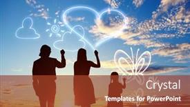  Presentation with silhouettes family - Presentation design with silhouettes of happy family of three people mother father and child background and a tawny brown colored foreground