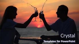  Presentation with sea glass - Colorful slide deck enhanced with silhouettes of man and woman splash out drink from glass on sea sunset focus on man backdrop and a wine colored foreground