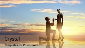  Presentation with man woman - Slide deck with silhouettes of man making proposal to woman background and a coral colored foreground