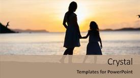  Presentation with group of people silhouettes walking - Cool new slides with silhouettes of mother and daughter backdrop and a coral colored foreground
