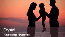  Presentation with parents - Colorful presentation theme enhanced with silhouettes of parents with child on hands against sea decline backdrop and a tawny brown colored foreground