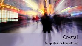  Presentation with group of people silhouettes walking - PPT layouts enhanced with silhouettes of people in city background and a light blue colored foreground