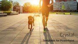  Presentation with city street - Colorful presentation design enhanced with silhouettes-of-runner-and-dog backdrop and a coral colored foreground