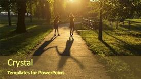  Presentation with hands down - Audience pleasing PPT layouts consisting of silhouettes of two girls walking backdrop and a tawny brown colored foreground
