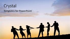  Presentation with shining - PPT theme enhanced with silhouettes pulling rope against sun shining background and a light blue colored foreground