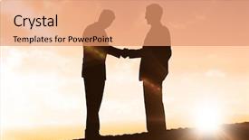  Presentation with shining - Beautiful slides featuring silhouettes shaking hands against sun shining backdrop and a coral colored foreground