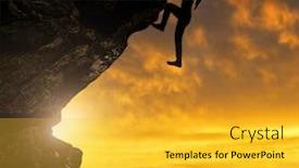  Presentation with rock climbing - Colorful presentation theme enhanced with silhoutte of girl climbing on rock at sunset backdrop and a yellow colored foreground