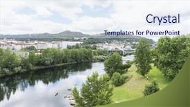  Presentation with landscape - Theme featuring river passing through orense roman background and a sky blue colored foreground