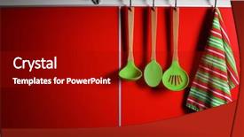  Presentation with kitchen utensils - Theme featuring silicium - set of wooden kitchen utensils background and a crimson colored foreground