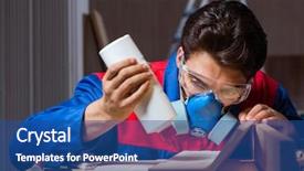  Presentation with diy - PPT theme enhanced with silicium - young man gluing wood pieces background and a ocean colored foreground