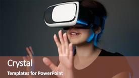  Presentation with virtual reality - Presentation design consisting of silicon valley - woman using the virtual reality background and a coral colored foreground