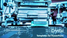  Presentation with silk industry - Colorful presentation design enhanced with silk industry - metal industrial machinery and tools backdrop and a ocean colored foreground