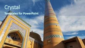  Presentation with uzbekistan - Audience pleasing PPT theme consisting of silk road - ancient city of khiva uzbekistan backdrop and a ocean colored foreground