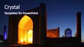  Presentation with uzbekistan - Beautiful slide deck featuring silk road - bibi khanym mosque at twilight backdrop and a navy blue colored foreground