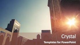  Presentation with city buildings - Beautiful PPT theme featuring silk road - complex of ancient buildings backdrop and a red colored foreground