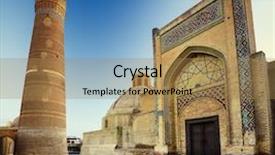  Presentation with city buildings - Slides having silk road - complex of ancient buildings background and a coral colored foreground