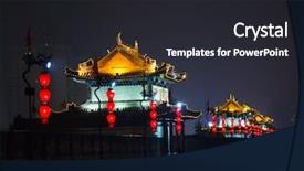  Presentation with golden revetment wall putty high - Slide deck consisting of silk road - famous city wall background and a dark gray colored foreground