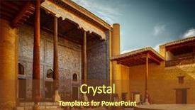  Presentation with uzbekistan - Slides with silk road - inner yard in the town background and a tawny brown colored foreground