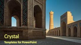  Presentation with complex - Colorful presentation design enhanced with silk road - inner yard of the complex backdrop and a tawny brown colored foreground