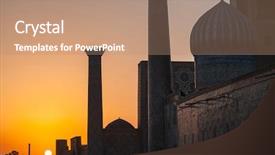  Presentation with registan - Slide deck enhanced with silk road - oriental buildings near the registan background and a coral colored foreground