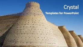  Presentation with uzbekistan - PPT theme enhanced with silk road - wall of the bukhara fortress background and a ocean colored foreground