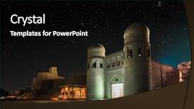 Presentation with night stars - PPT theme with silk road - western gate ata darvoza background and a black colored foreground