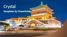  Presentation with ancient china - Beautiful PPT theme featuring silk road - xian bell tower chonglou backdrop and a ocean colored foreground