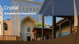  Presentation with uzbekistan - Slides enhanced with silk road - yard of ancient mosque background and a teal colored foreground