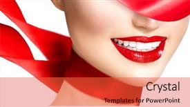  Presentation with teeth whitening - Presentation theme enhanced with silk scarf isolated on white background and a red colored foreground