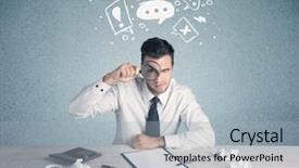  Presentation with swot analysis question mark word - Audience pleasing PPT layouts consisting of silly face using magnifying glass backdrop and a  colored foreground