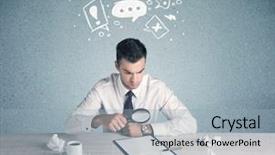  Presentation with swot analysis question mark word - PPT theme having silly face using magnifying glass background and a  colored foreground