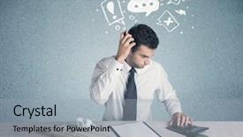  Presentation with swot analysis question mark word - Colorful slide deck enhanced with silly face using magnifying glass backdrop and a  colored foreground