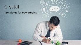  Presentation with swot analysis question mark word - PPT theme having silly face using magnifying glass background and a  colored foreground