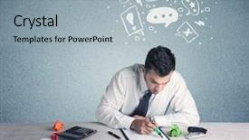  Presentation with swot analysis question mark word - Slide deck with silly face using magnifying glass background and a  colored foreground