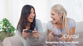  Presentation with video games playing - Slides having silly friends playing video games background and a coral colored foreground