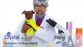  Presentation with veterinary laboratory - Audience pleasing presentation theme consisting of silly veterinary man with dog backdrop and a light blue colored foreground