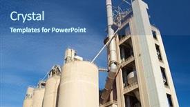  Presentation with cement factory - PPT theme with silos - exterior view of a cement background and a ocean colored foreground