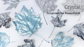  Presentation with autumn blue - Beautiful PPT layouts featuring silver-and-blue-autumn-leaf backdrop and a light gray colored foreground