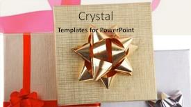  Presentation with pink gold - Slide set with silver and gold gift boxes with pink bow isolated over white background background and a soft green colored foreground