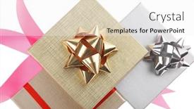 Presentation with pink gold - Beautiful presentation design featuring silver and gold gift boxes with pink bow isolated over white background backdrop and a white colored foreground
