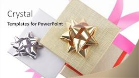  Presentation with pink gold - PPT layouts enhanced with silver and gold gift boxes with pink bow isolated over white background background and a white colored foreground