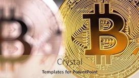  Presentation with bitcoins - Audience pleasing slide deck consisting of silver-and-golden-bitcoins-close backdrop and a yellow colored foreground